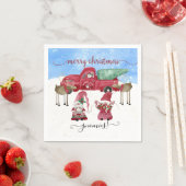 Frohe Weihnachtsschnee Gnome Red Truck Tree Farm Serviette (Beispiel)