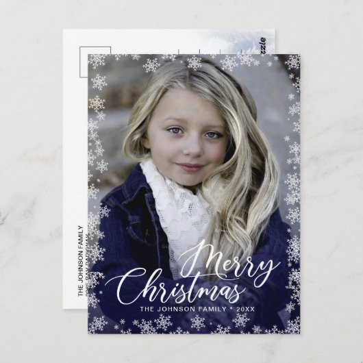 Frohe Weihnachtsschnee Pinselschrift FOTO Gruß Postkarte (Vorne/Hinten)