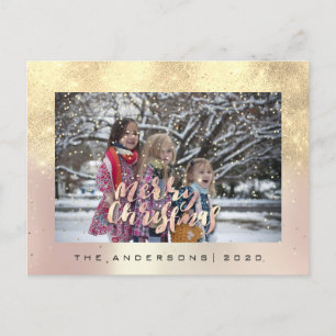 Frohe Weihnachtsschnee Rose Gold Foto Glitzer Postkarte