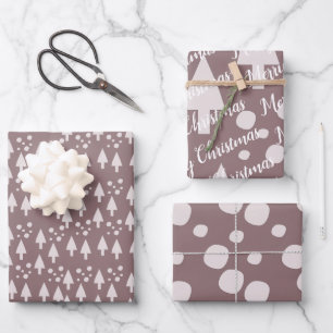 Frohe Weihnachtsschneebälle Bäume Schwarz Pink Blu Geschenkpapier Set