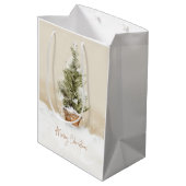 Frohe Weihnachtsschneebaum Wasserfarbe Mittleres G Mittlere Geschenktüte (Rückseite Schrägansicht)