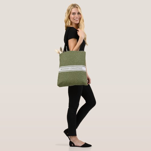 Frohe Weihnachtsschneefall Pattern Grüner Urlaub Tasche (Am Model)