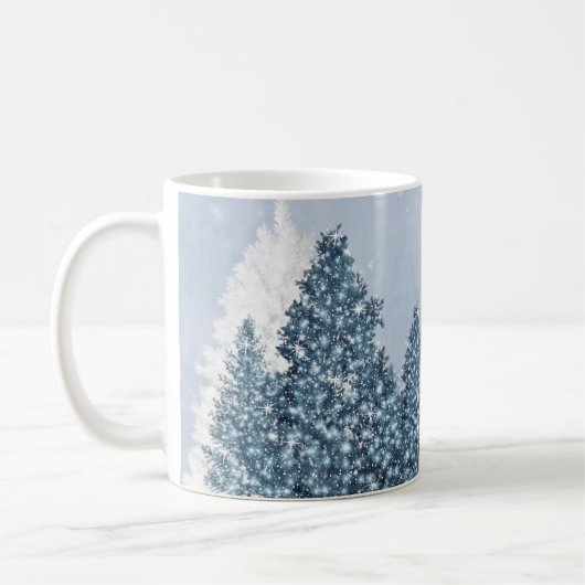 Frohe Weihnachtsschneefallwälder Kaffeetasse (Links)