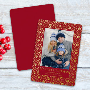 Frohe Weihnachtsschneeflocke Elegant Rotes 1 Foto Folien Feiertagskarte