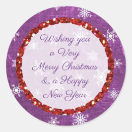 Frohe Weihnachtsschneeflocke Lila und Rot Sticker