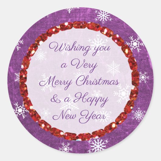 Frohe Weihnachtsschneeflocke Lila und Rot Sticker (Vorderseite)