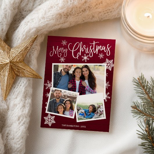 Frohe Weihnachtsschneeflocke Rustikale 3 Fotos Col Postkarte