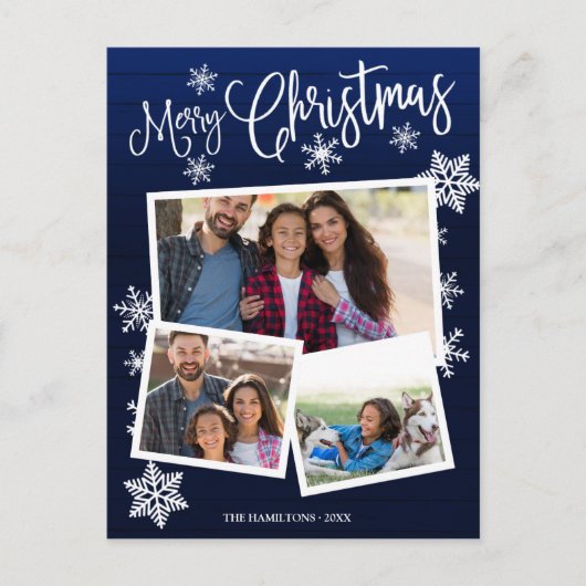 Frohe Weihnachtsschneeflocke Rustikale 3 Fotos Col Postkarte (Vorderseite)