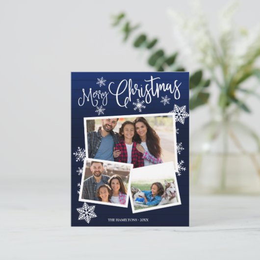 Frohe Weihnachtsschneeflocke Rustikale 3 Fotos Col Postkarte (Stehend Vorderseite)