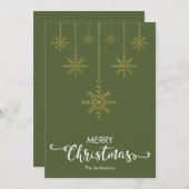 Frohe Weihnachtsschneeflocken Dunkelolibergrün Feiertagskarte (Vorne/Hinten)