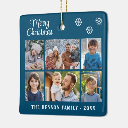 Frohe Weihnachtsschneeflocken Familie 6 FotoCollag Keramikornament (Links)