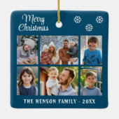 Frohe Weihnachtsschneeflocken Familie 6 FotoCollag Keramikornament (Rückseite)