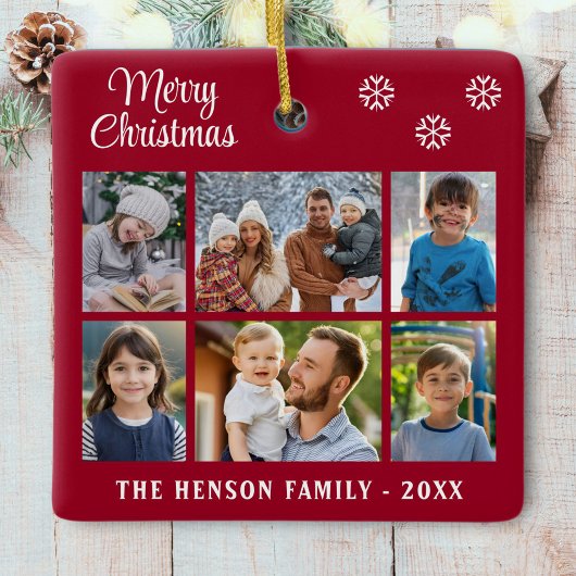 Frohe Weihnachtsschneeflocken Familie 6 FotoCollag Keramikornament
