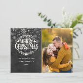 Frohe Weihnachtsschneeflocken Foto Boho Chalkboard Feiertagskarte (Stehend Vorderseite)