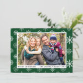 Frohe Weihnachtsschneeflocken Foto Grün Feiertagskarte (Stehend Vorderseite)