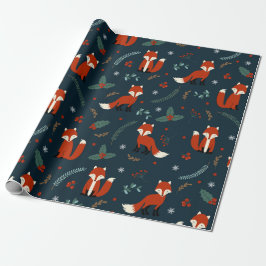 Frohe Weihnachtsschneeflocken Fox Holly Blue Red Geschenkpapier