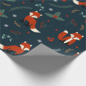 Frohe Weihnachtsschneeflocken Fox Holly Blue Red Geschenkpapier (Ecke)