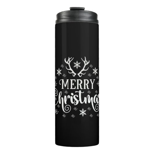 Frohe Weihnachtsschneeflocken, glücklich Thermosbecher (Vorderseite)