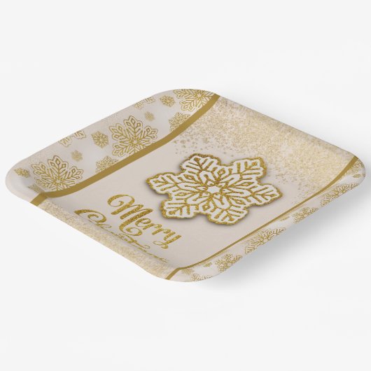 Frohe Weihnachtsschneeflocken Gold Glitzer Sparkle Pappteller (Gewinkelt)