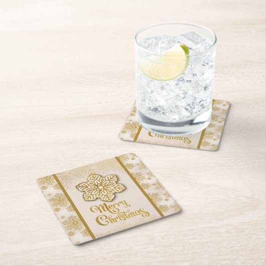 Frohe Weihnachtsschneeflocken Gold Glitzer Sparkle Rechteckiger Pappuntersetzer (Vor Ort)