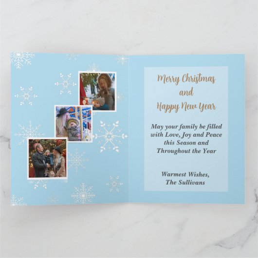 Frohe Weihnachtsschneeflocken Gold Script Vier Fot Karte (Innenseite)