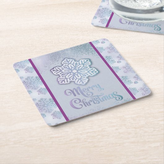 Frohe Weihnachtsschneeflocken Iridescent Blue Lila Rechteckiger Pappuntersetzer (angewinkelt)