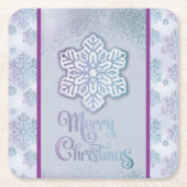 Frohe Weihnachtsschneeflocken Iridescent Blue Lila Rechteckiger Pappuntersetzer (Vorderseite)