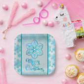 Frohe Weihnachtsschneeflocken Iridescent Blue Pappteller (Party)