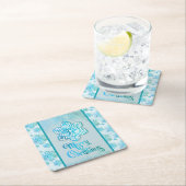 Frohe Weihnachtsschneeflocken Iridescent Blue Rechteckiger Pappuntersetzer (Vor Ort)