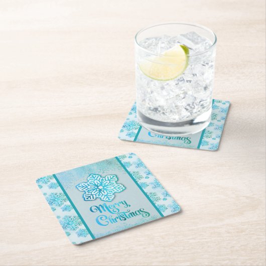 Frohe Weihnachtsschneeflocken Iridescent Blue Rechteckiger Pappuntersetzer (Vor Ort)