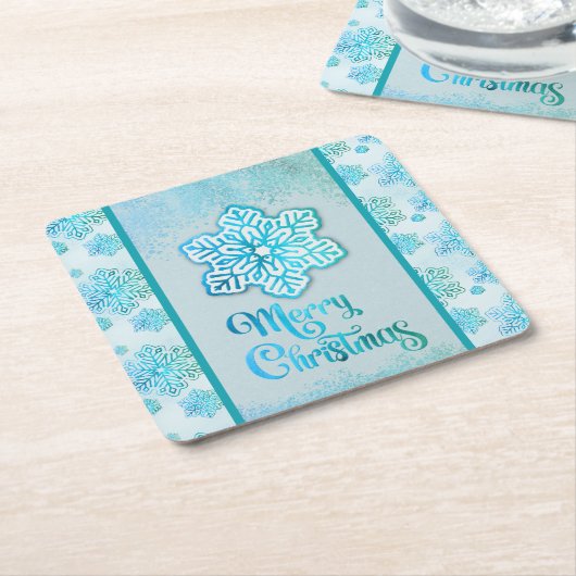 Frohe Weihnachtsschneeflocken Iridescent Blue Rechteckiger Pappuntersetzer (angewinkelt)