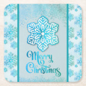 Frohe Weihnachtsschneeflocken Iridescent Blue Rechteckiger Pappuntersetzer (Vorderseite)