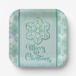 Frohe Weihnachtsschneeflocken Iridescent Green Pappteller