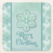 Frohe Weihnachtsschneeflocken Iridescent Green Rechteckiger Pappuntersetzer (Vorderseite)