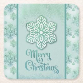 Frohe Weihnachtsschneeflocken Iridescent Green Rechteckiger Pappuntersetzer