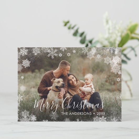 Frohe Weihnachtsschneeflocken Karte (Stehend Vorderseite)