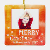 Frohe Weihnachtsschneeflocken Metallic Family Foto Keramikornament (Vorderseite)