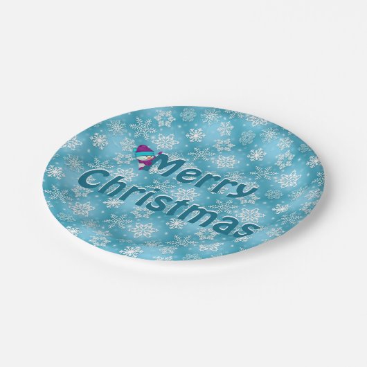 Frohe Weihnachtsschneeflocken Pappteller (Schrägansicht)