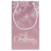 Frohe Weihnachtsschneeflocken Rosa Feiertag Kleine Geschenktüte (Rückseite)