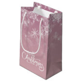 Frohe Weihnachtsschneeflocken Rosa Feiertag Kleine Geschenktüte (Rückseite Schrägansicht)