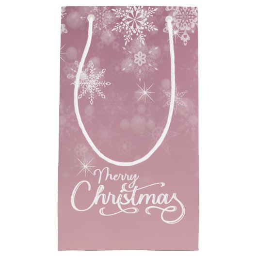Frohe Weihnachtsschneeflocken Rosa Feiertag Kleine Geschenktüte (Vorderseite)
