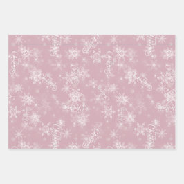 Frohe Weihnachtsschneeflocken Rosa Grußurlaub Geschenkpapier Set