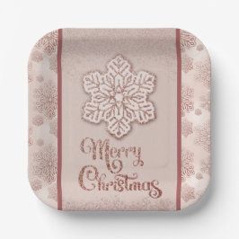 Frohe Weihnachtsschneeflocken Rose Gold Glitzer Pi Pappteller