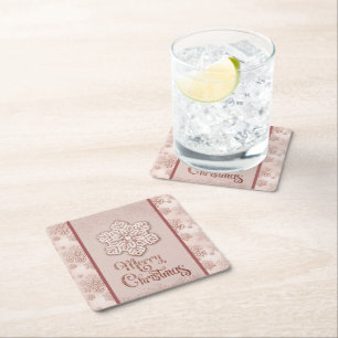 Frohe Weihnachtsschneeflocken Rose Gold Glitzer Pi Rechteckiger Pappuntersetzer