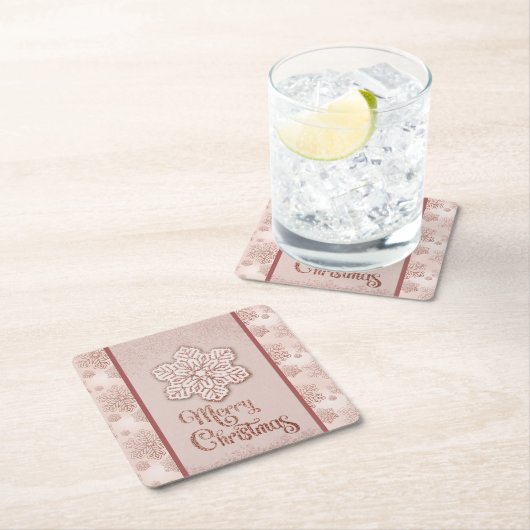 Frohe Weihnachtsschneeflocken Rose Gold Glitzer Pi Rechteckiger Pappuntersetzer (Vor Ort)