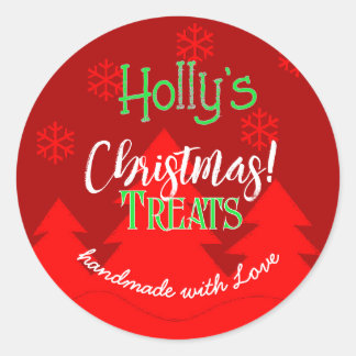 Frohe Weihnachtsschneeflocken Rot-Label Runder Aufkleber