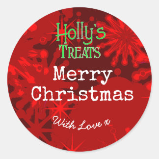 Frohe Weihnachtsschneeflocken Rot-Label Runder Aufkleber