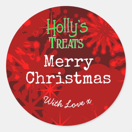 Frohe Weihnachtsschneeflocken Rot-Label Runder Aufkleber (Vorderseite)