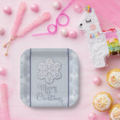 Frohe Weihnachtsschneeflocken Silberner Glitzer Pappteller (Party)