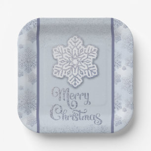 Frohe Weihnachtsschneeflocken Silberner Glitzer Pappteller